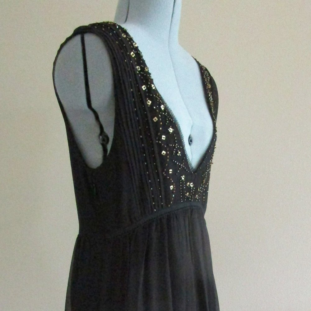 Black Silk Shift Dress w/Scalloped Hem